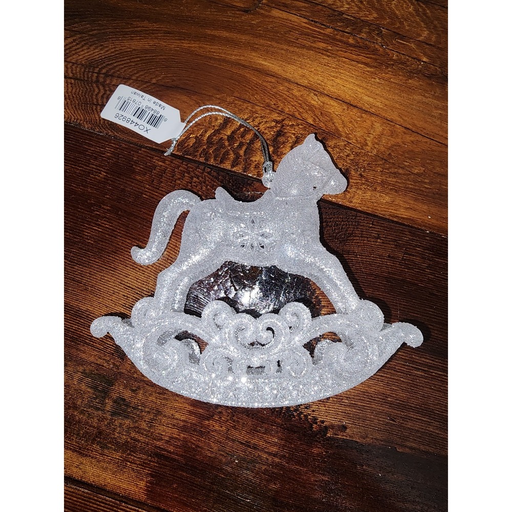 NEW Plastic Glitter Rocking Horse Christmas Ornament